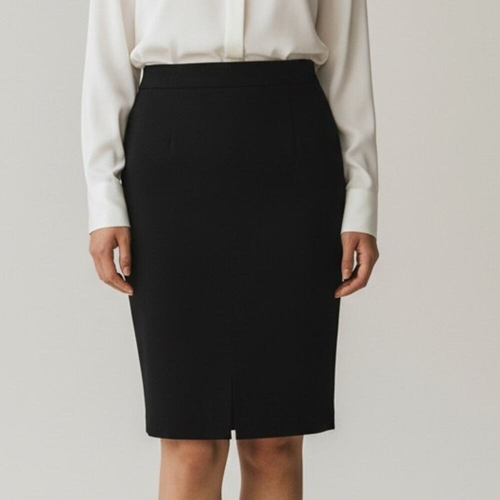 J. Crew Wool Pencil Straight Knee Length Skirt Lightweight Back Slit 2 Black